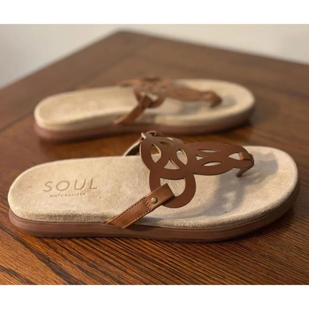 Naturalizer Soul Janice Brown Cognac Thong Sandals Women's Size 10M Flat